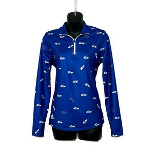 Adidas Prime Green Long Sleeve Womens 1/4 Zip Top w Sneaker Print Logo Sz M